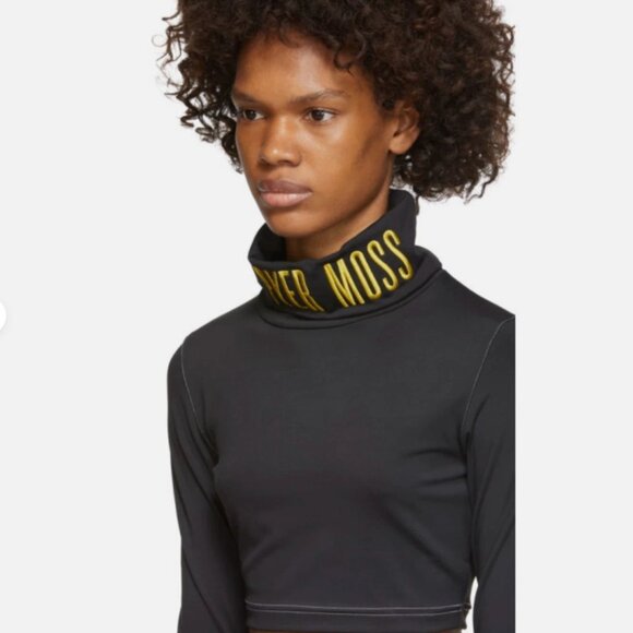 NWT Pyer Moss x Reebok Cropped Logo Black Turtleneck Embroidered Mock Tee Top - Picture 4 of 9